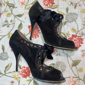 Valentino Garavani Laser Cut Black Ribbon Heels